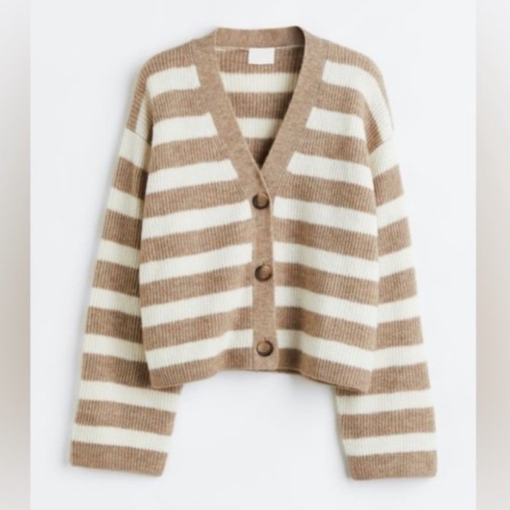 H&M Beige and White Striped Cardigan